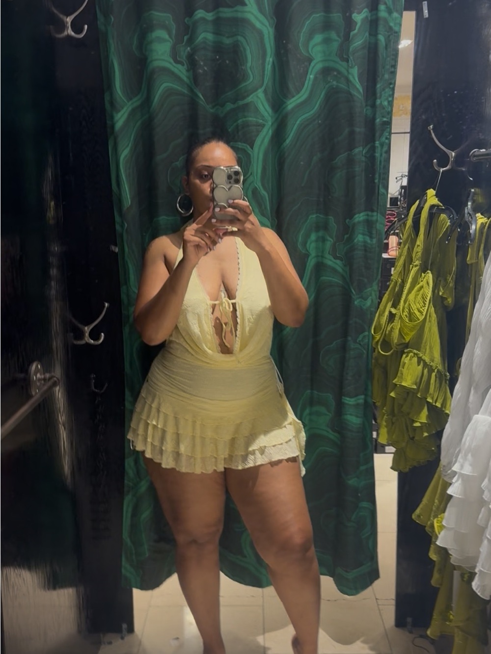 AKIRA Light Yellow Halter Ruffle Mini Dress